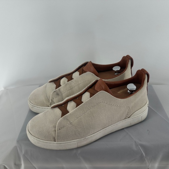 Ermenegildo Zegna Other - Zegna dust white linen cotton and leather triple stitch sneakers